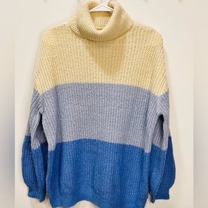 Pop Sugar Women Sweater, Blue Stripes Cozy Sweater